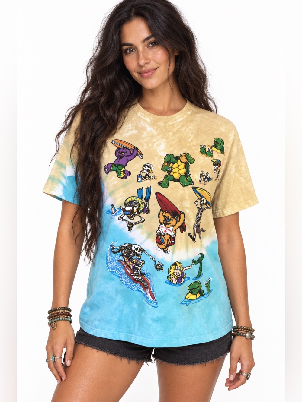 Grateful Dead Style Dancing Bears Turtles Beach Tie Dye T Shirt Adult Small